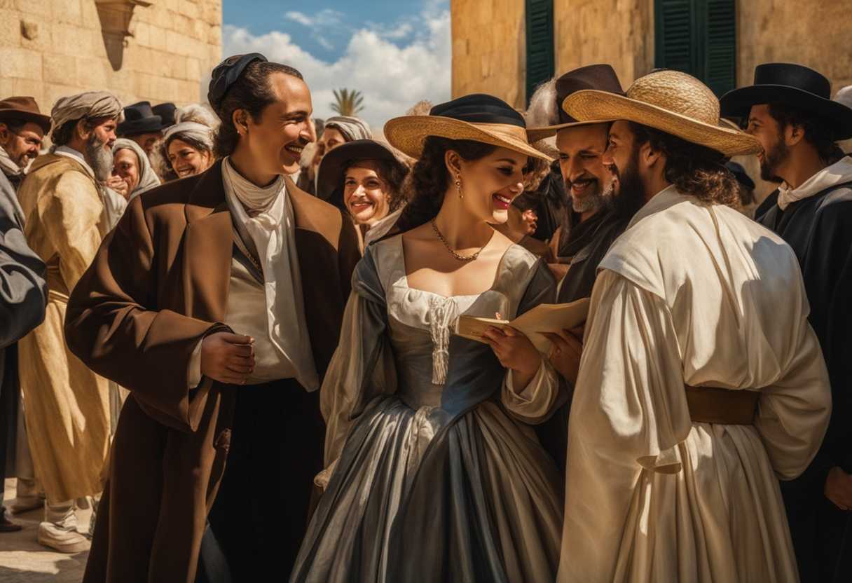 People-in-elegant-attire-gather-in-Jerusalem-smiling-under-the-warm-sun-united-in-excitement_ysdz