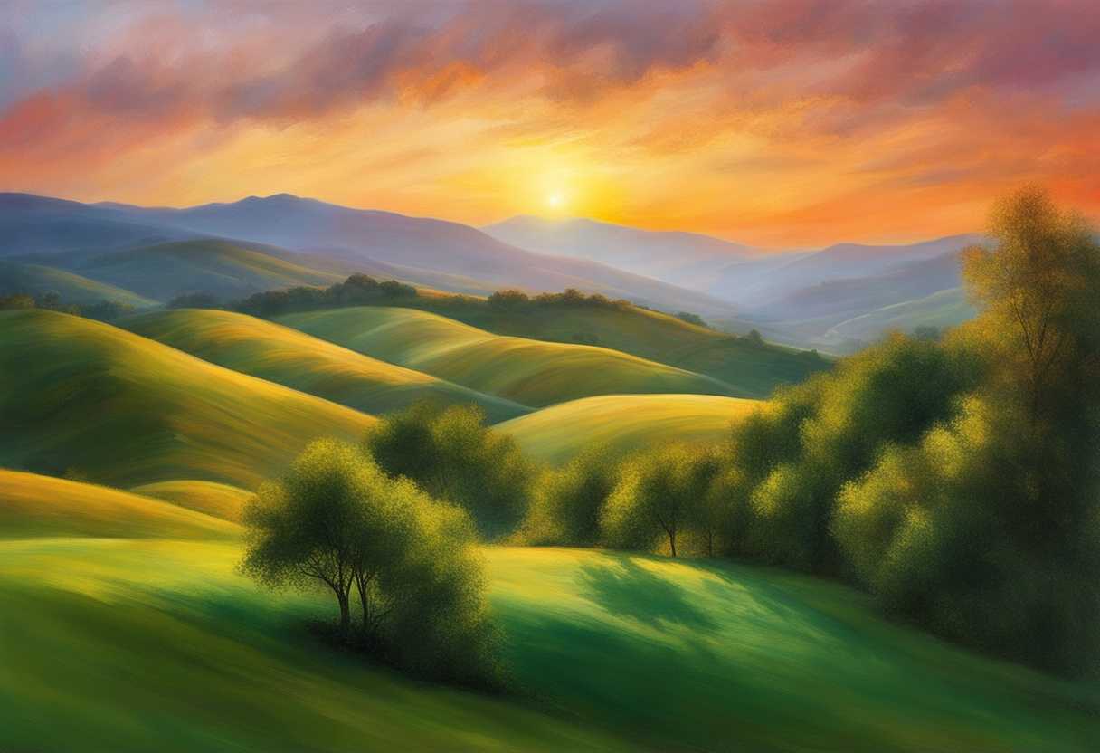 Tranquil-sunset-over-picturesque-hills-painted-in-soft-pastel-colors-and-lush-greenery_azha