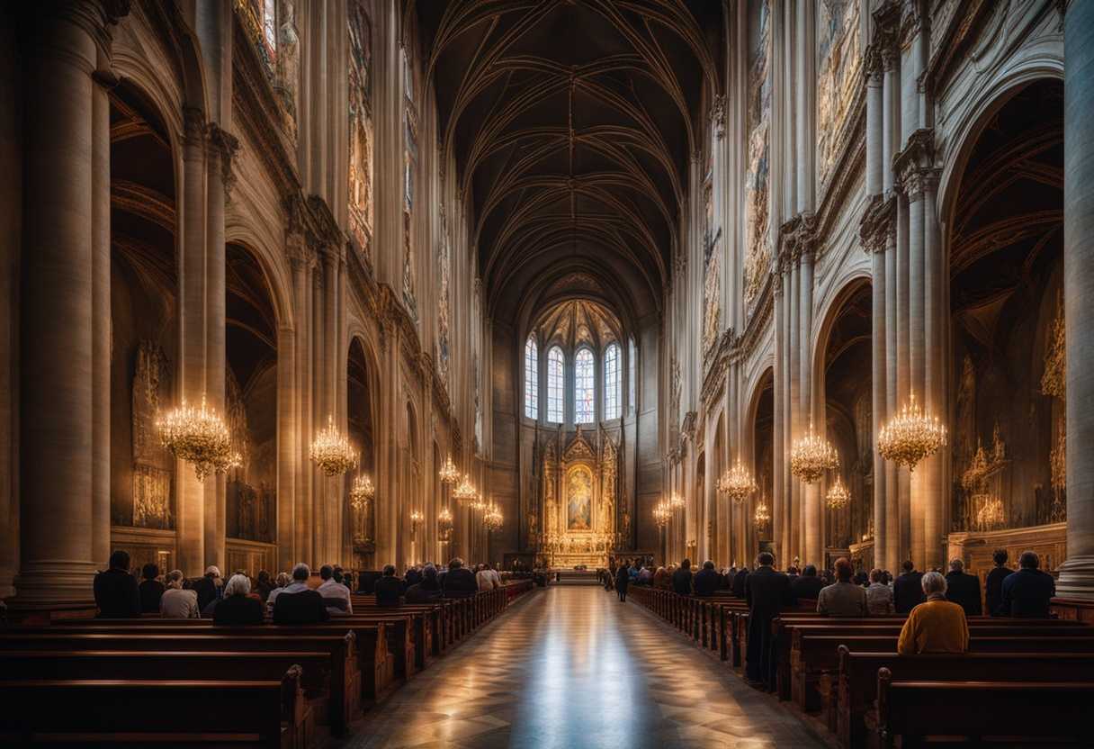 People-praying-in-a-grand-church-bathed-in-soft-light-from-stained-glass-windows_xwkc