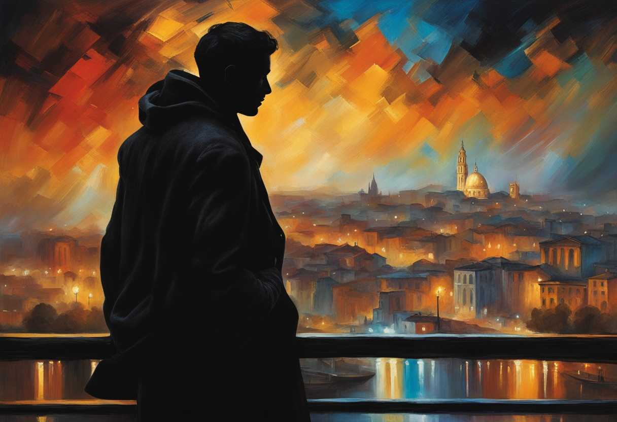 Silhouetted-figure-gazes-at-vibrant-city-lights-embodying-fusion-of-urban-energy-and-introspection_utnd