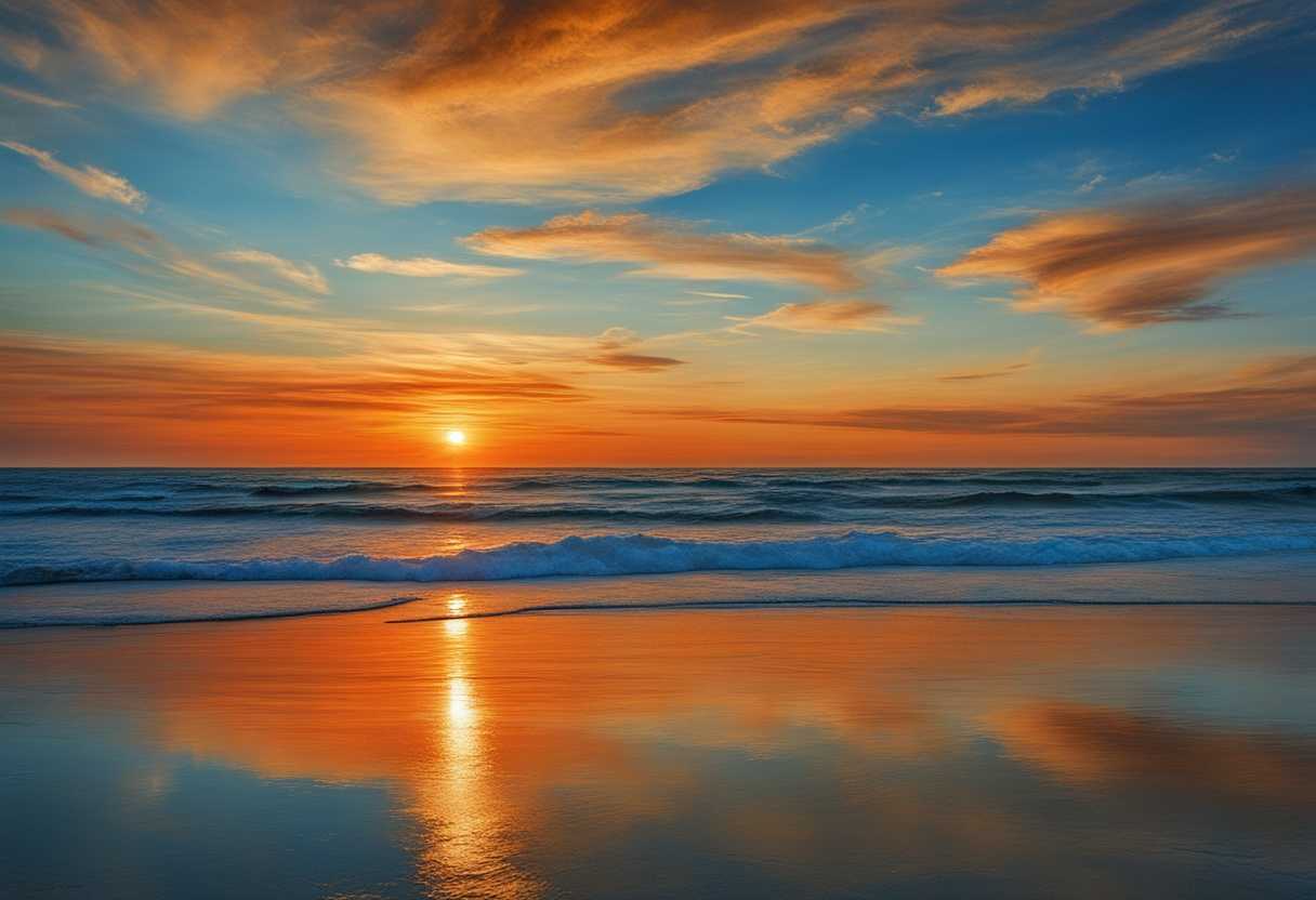 A-serene-sunset-over-a-calm-ocean-blending-warm-oranges-with-cool-blues_obft