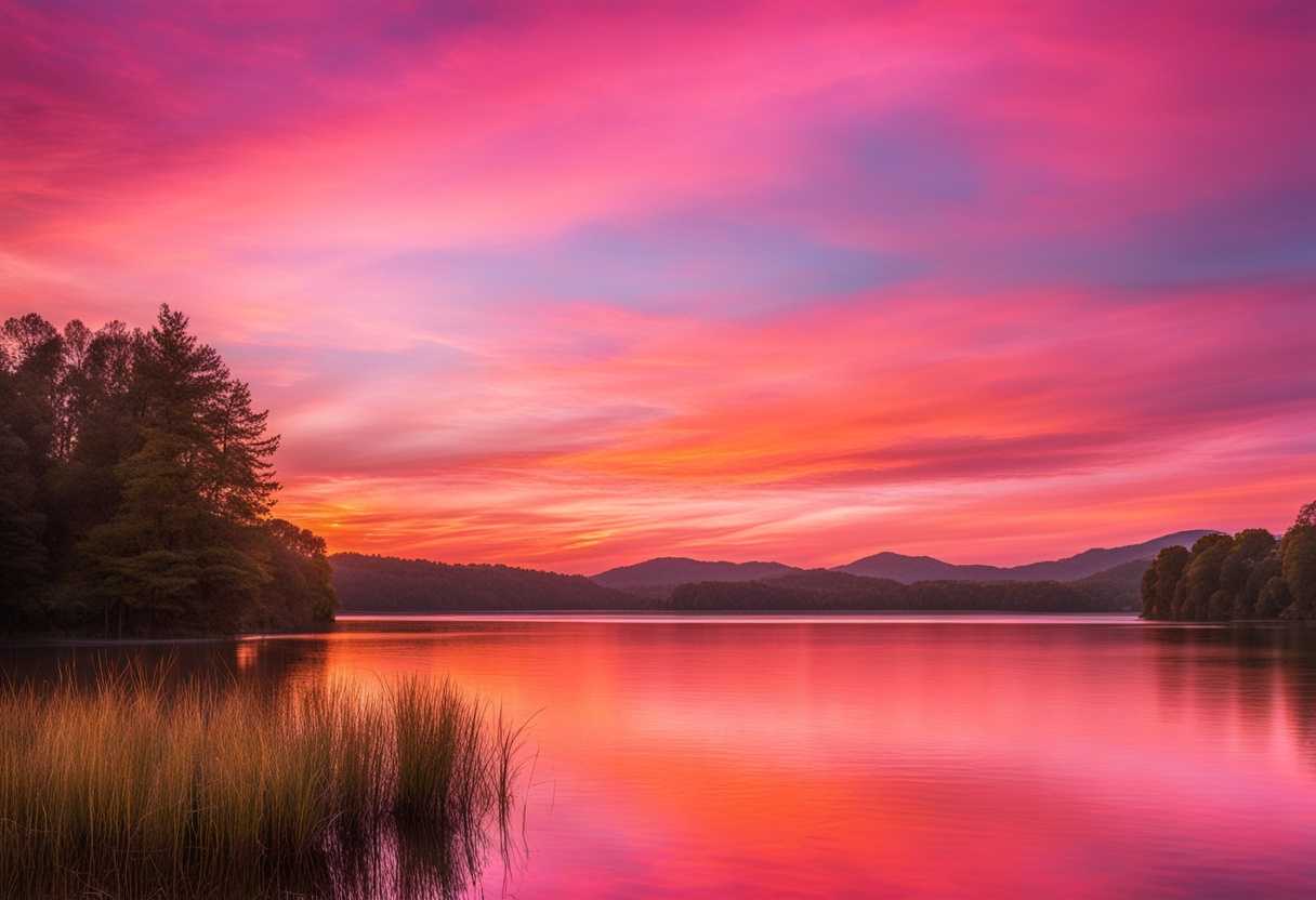A-serene-sunrise-paints-the-tranquil-lake-in-vibrant-pink-orange-and-gold-hues_nuoa
