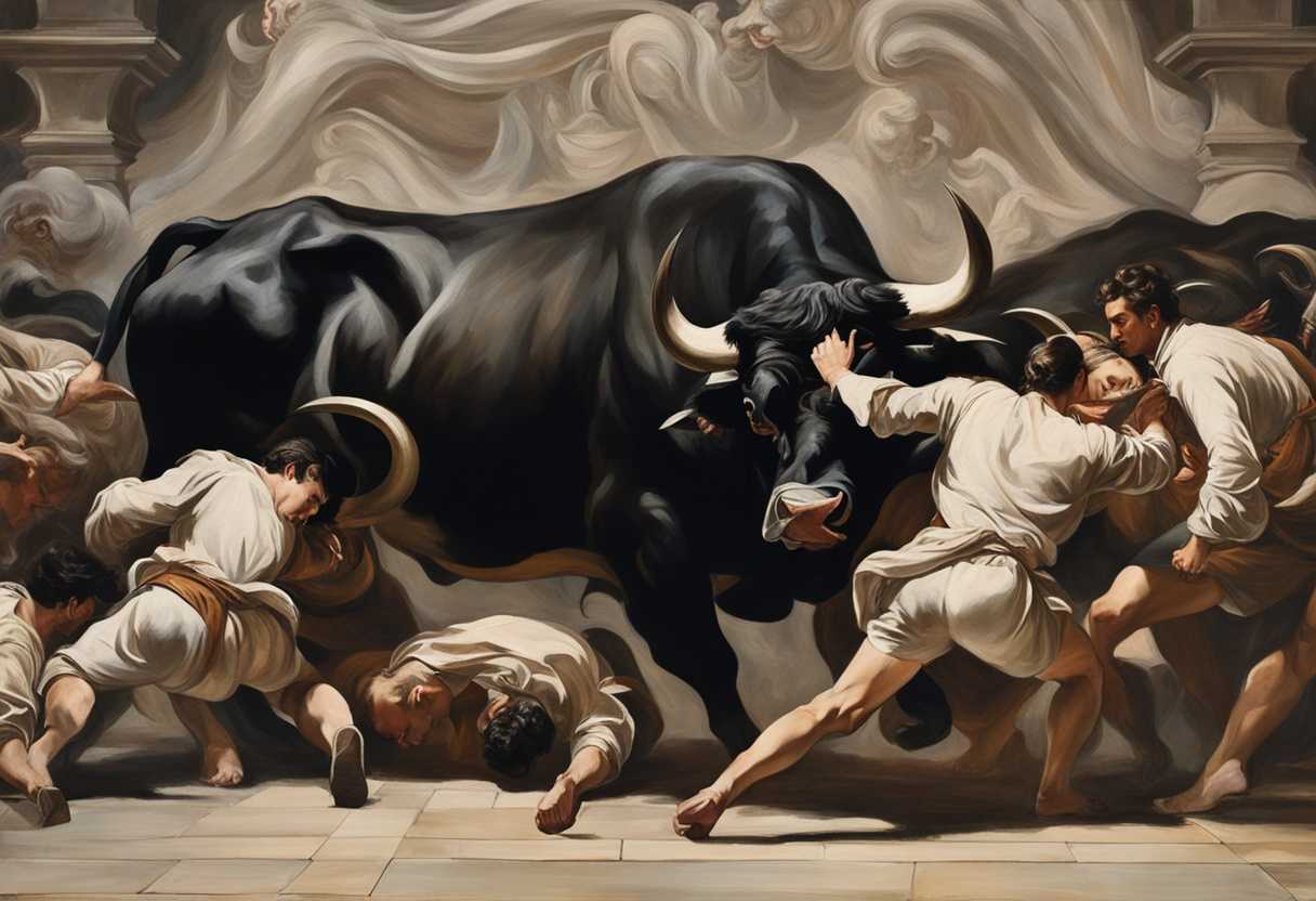 Person-surrounded-by-fierce-bulls-vulnerable-yet-resilient-facing-overwhelming-isolation-and-dange_hsar
