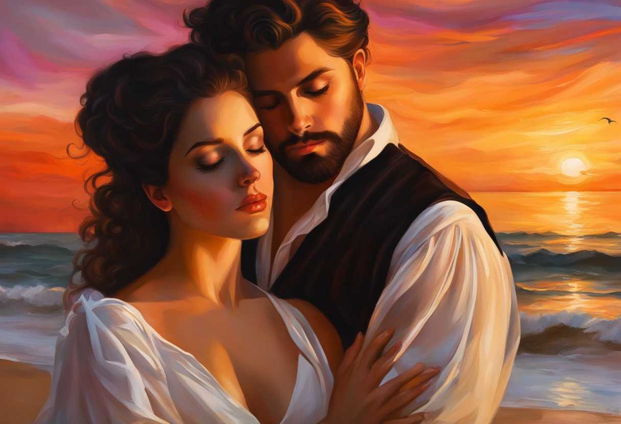 Romantic-couple-sharing-intimate-embrace-on-beach-at-sunset-surrounded-by-vibrant-colors_zujc