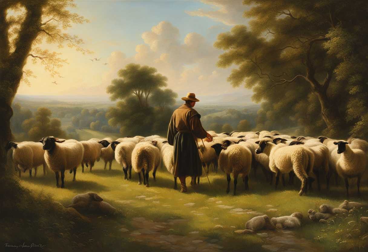 A-shepherd-tends-to-his-flock-in-a-serene-sunlit-meadow-embodying-timeless-tranquility_mdkp