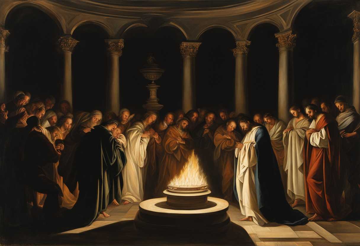 A-circle-of-worshippers-heads-bowed-in-reverence-seeking-the-divine-in-candlelit-solemnity_iwrm