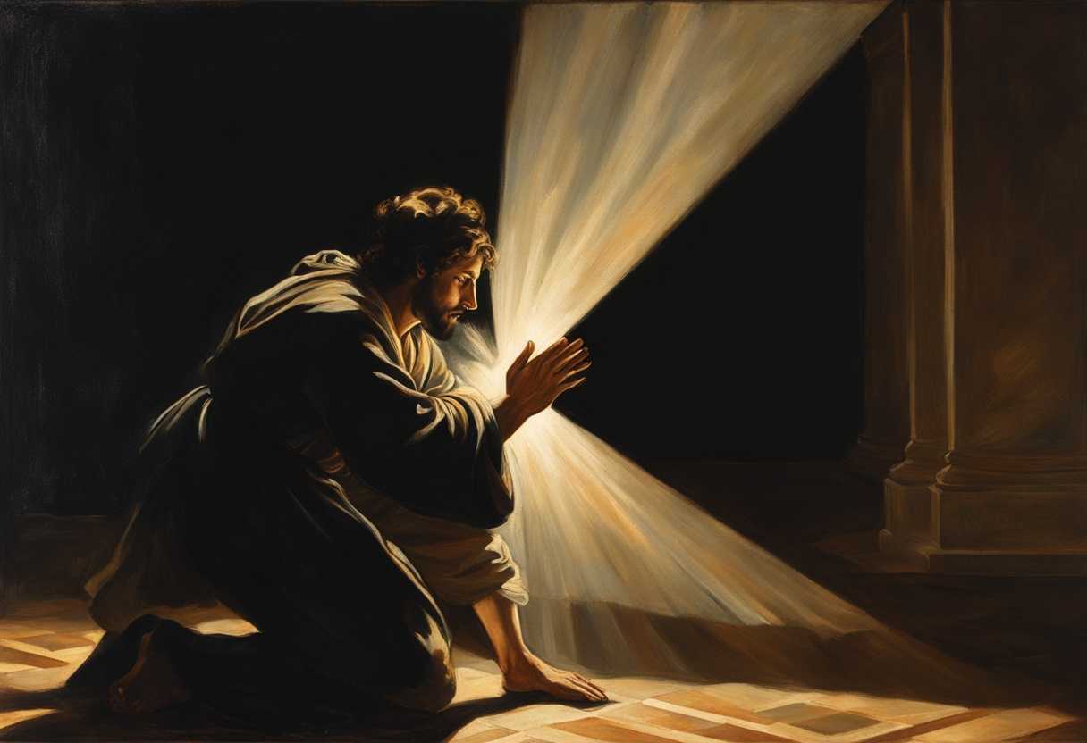 A-person-in-despair-kneels-under-a-spotlight-reaching-out-to-a-glowing-figure-for-help_ebig