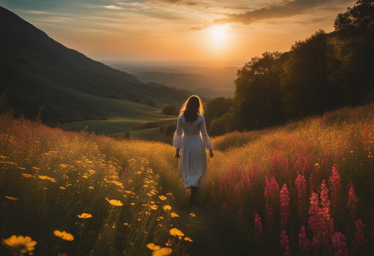 A-person-standing-in-a-field-of-wildflowers-basking-in-the-warm-glow-of-sunlight_ksao