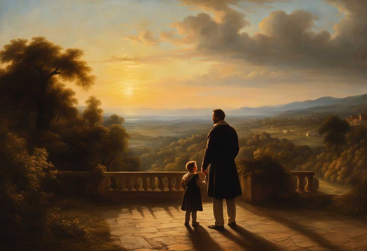 A-man-and-child-stand-together-admiring-the-horizon-in-the-golden-hour-light_zggt