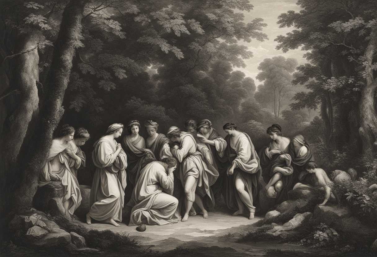 People-in-a-forest-circle-heads-bowed-in-contemplation-serene-and-connected-in-nature_balz