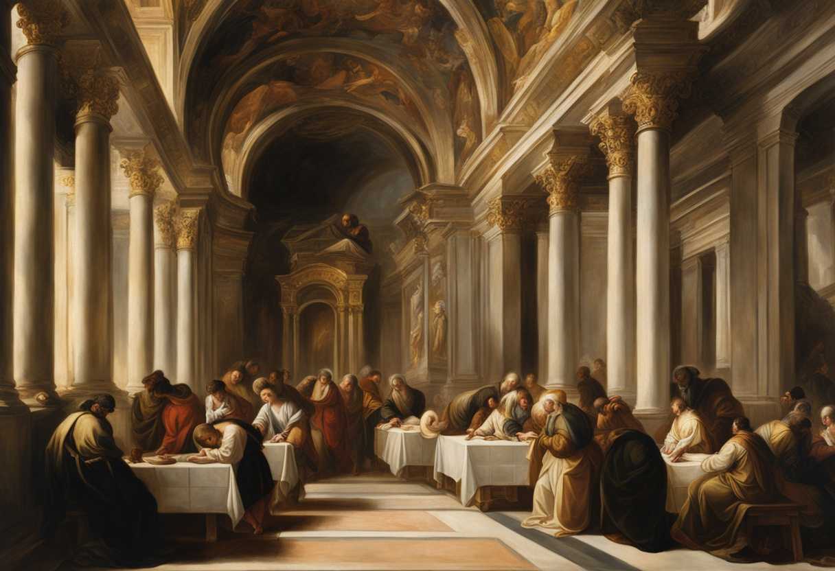People-in-prayer-bathed-in-golden-light-exuding-peace-and-spirituality-in-a-classic-setting_nyty