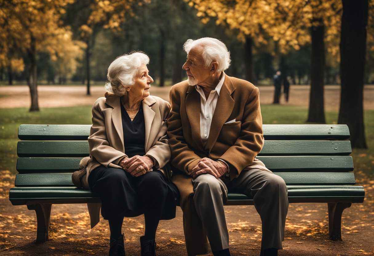 Elderly-couple-holding-hands-on-a-park-bench-gazing-into-the-distance-with-love_pcbt