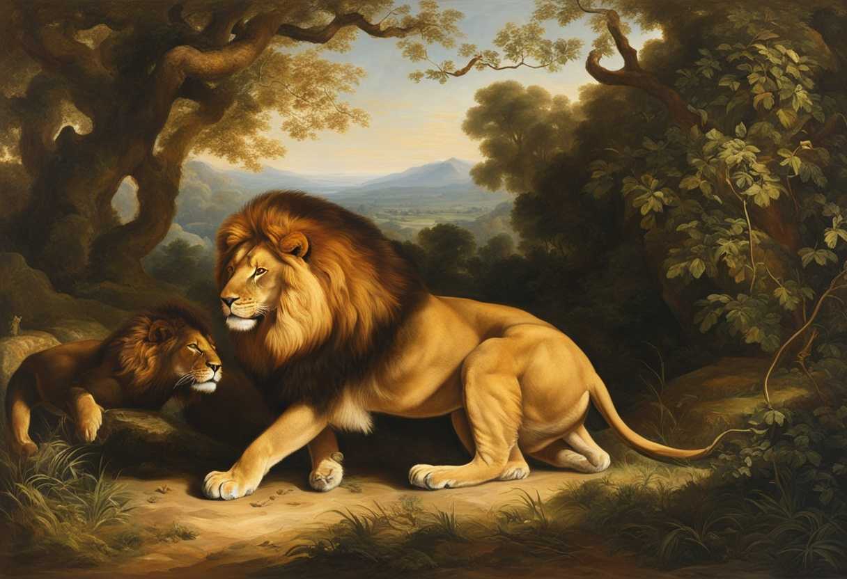 A-lion-and-adder-meet-in-a-sunlit-clearing-embodying-strength-and-agility-in-harmony_zjmi
