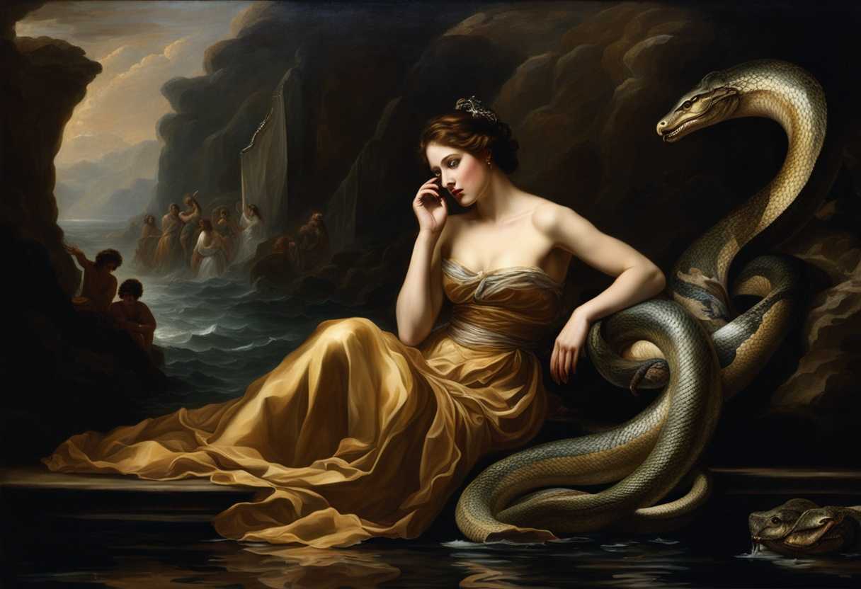 Woman-in-flowing-dress-faces-coiled-serpent-in-dramatic-tense-scene-with-intense-lighting-and-water_dvwl
