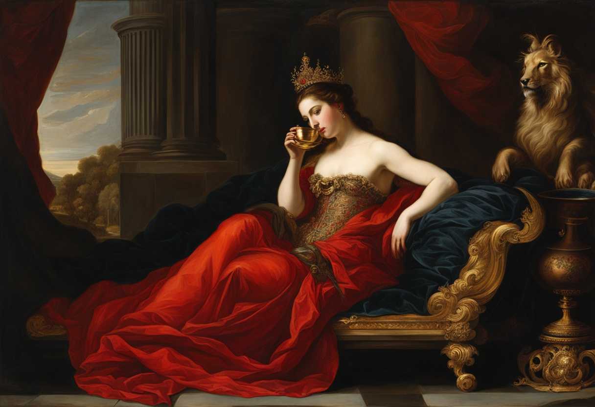 A-woman-seated-on-a-scarlet-beast-adorned-in-opulence-holding-a-golden-cup_ulda