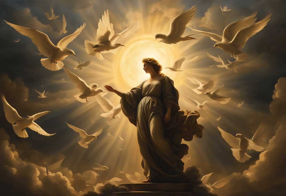 An-angel-standing-in-the-sun-surrounded-by-flying-birds-creating-a-divine-silhouette_gwnz