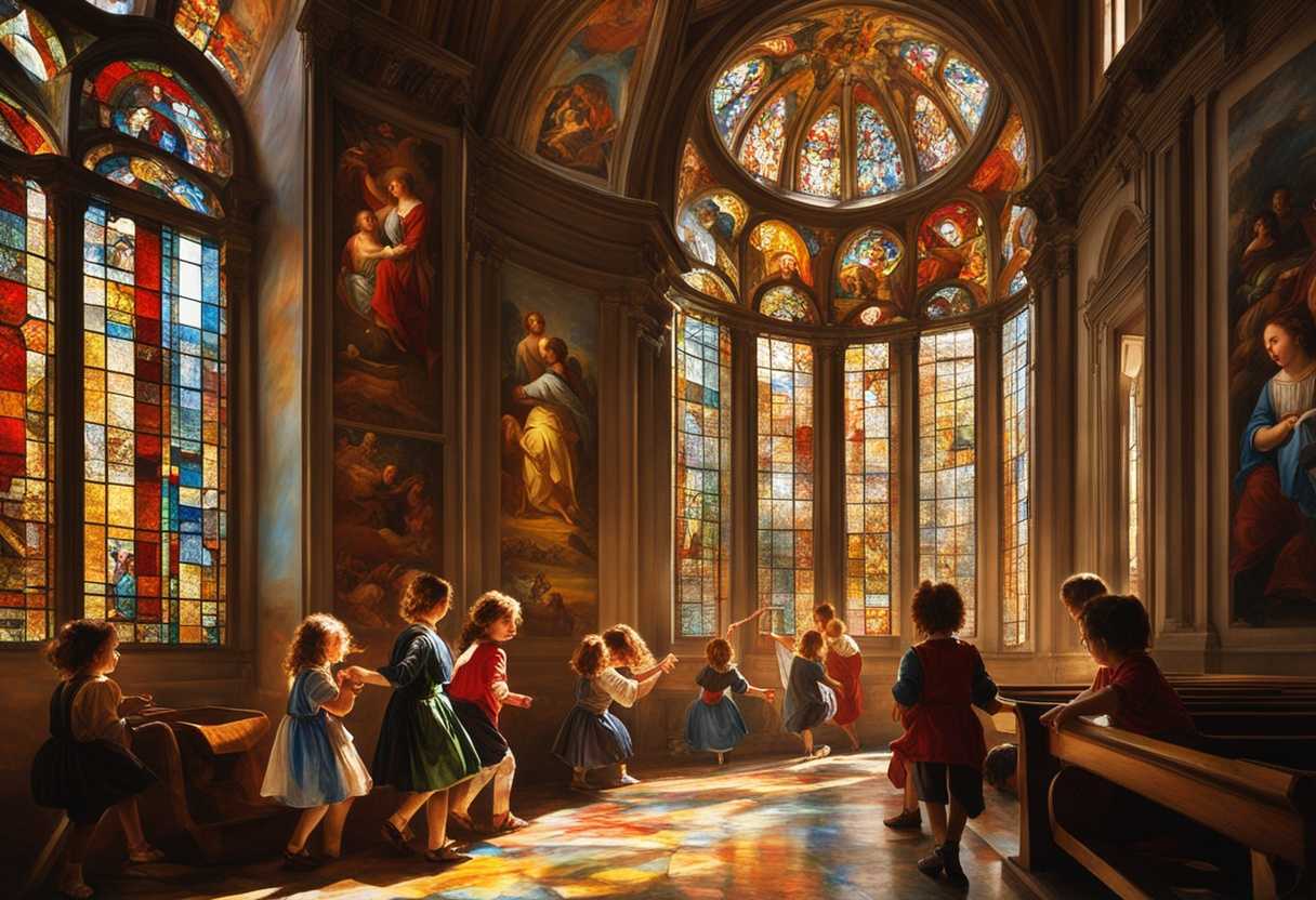 Children-playing-in-a-sunlit-church-laughter-echoing-stained-glass-casting-colorful-patterns_vatj