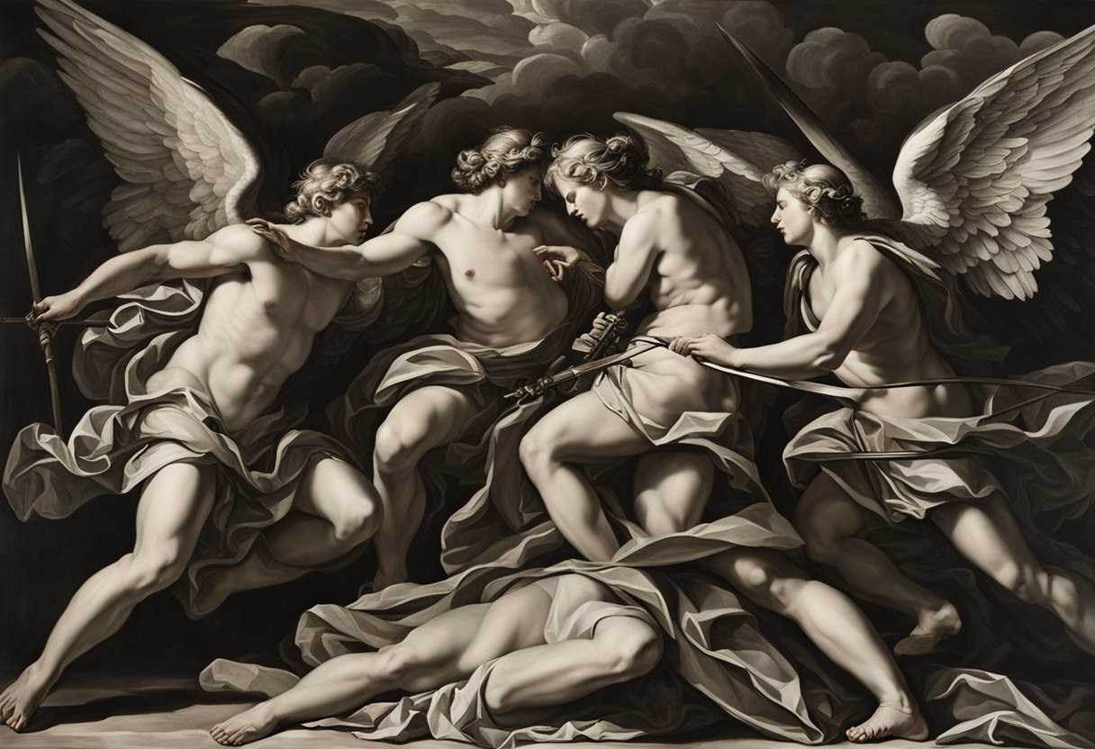 Four-angels-and-troops-face-off-under-dramatic-lighting-exuding-power-and-impending-doom_tunj