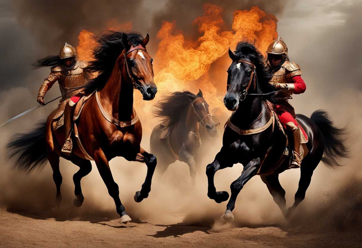 In-a-fiery-apocalyptic-landscape-lion-headed-horses-with-riders-in-blazing-armor-gallop-fiercely_tlko