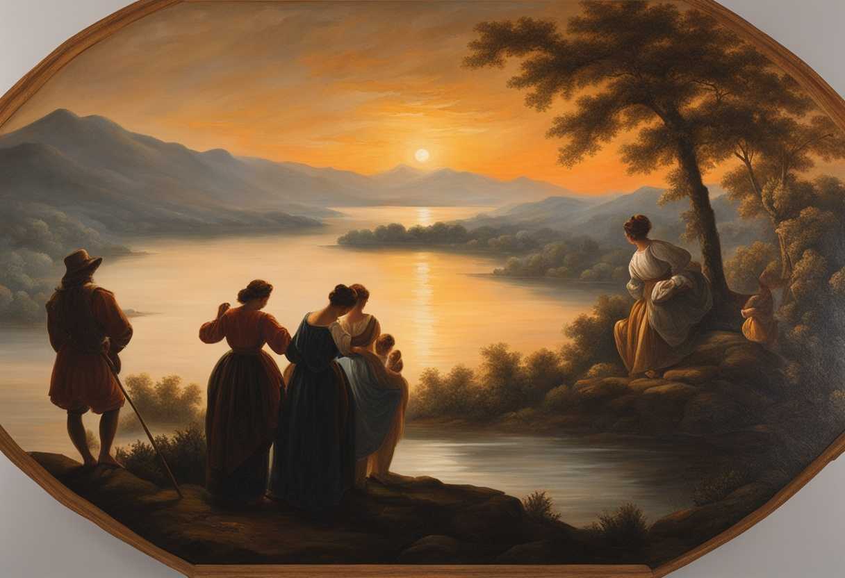 A-lone-figure-gazes-at-a-serene-landscape-as-a-group-shares-laughter-at-sunset_ccwx