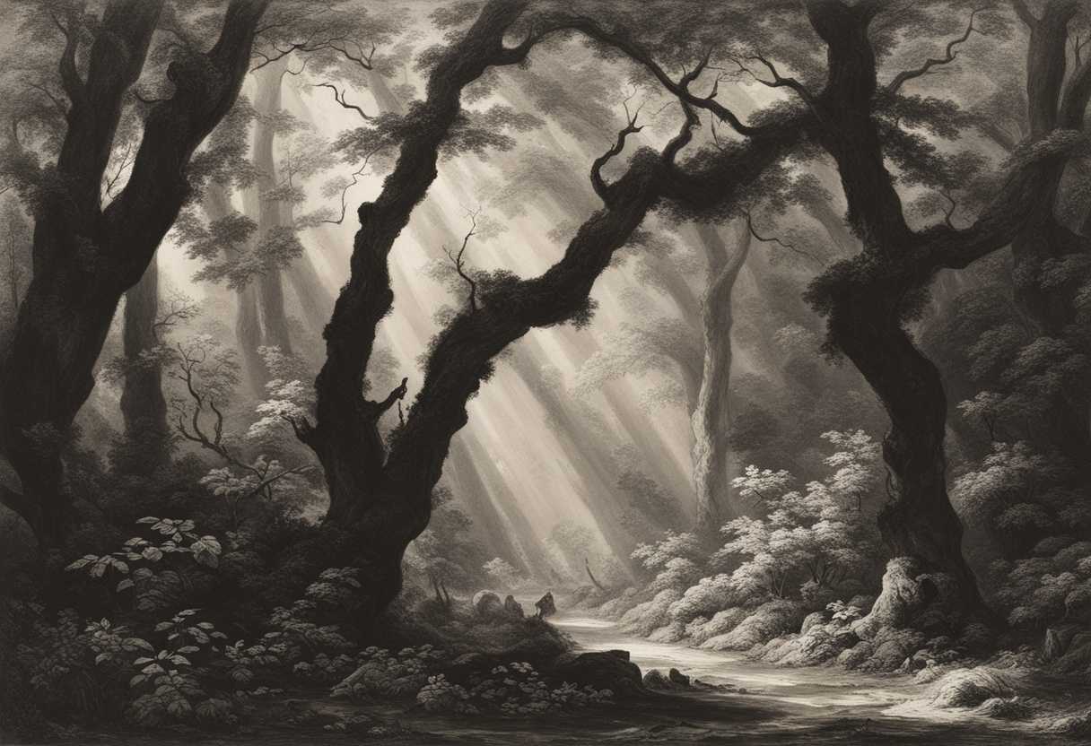 A-forest-clearing-broken-branches-cast-stark-shadows-symbolizing-loss-and-renewal-in-nature_evbc