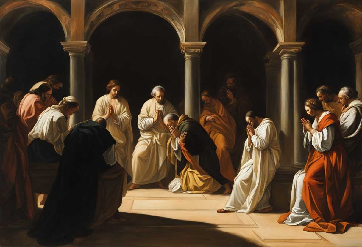 People-in-prayer-circle-under-sunlight-heads-bowed-hands-clasped-showing-unity-and-faith_tfjf