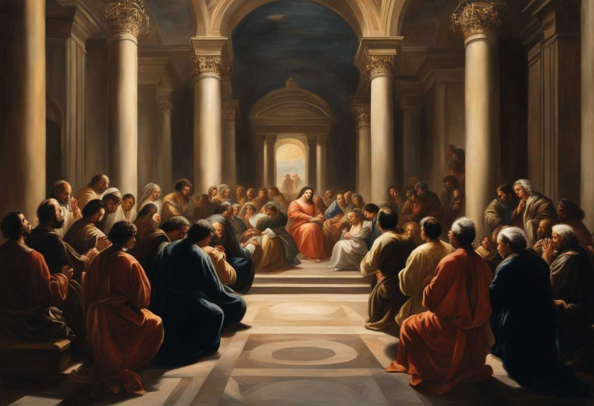 Diverse-group-of-worshippers-in-prayer-united-in-devotion-under-solemn-lighting_gwje
