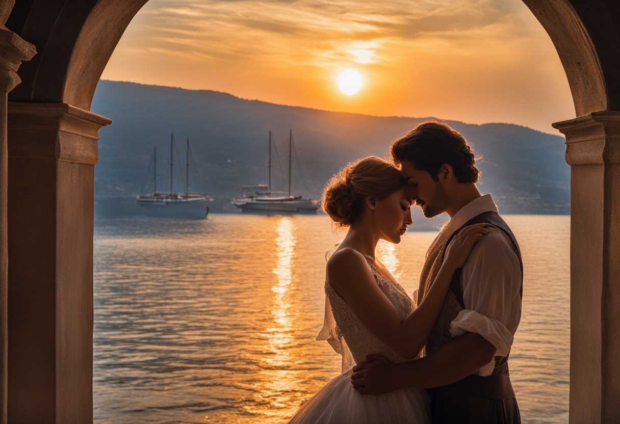 A-couple-sharing-a-tender-embrace-at-sunset-gazing-lovingly-at-each-other_gewf