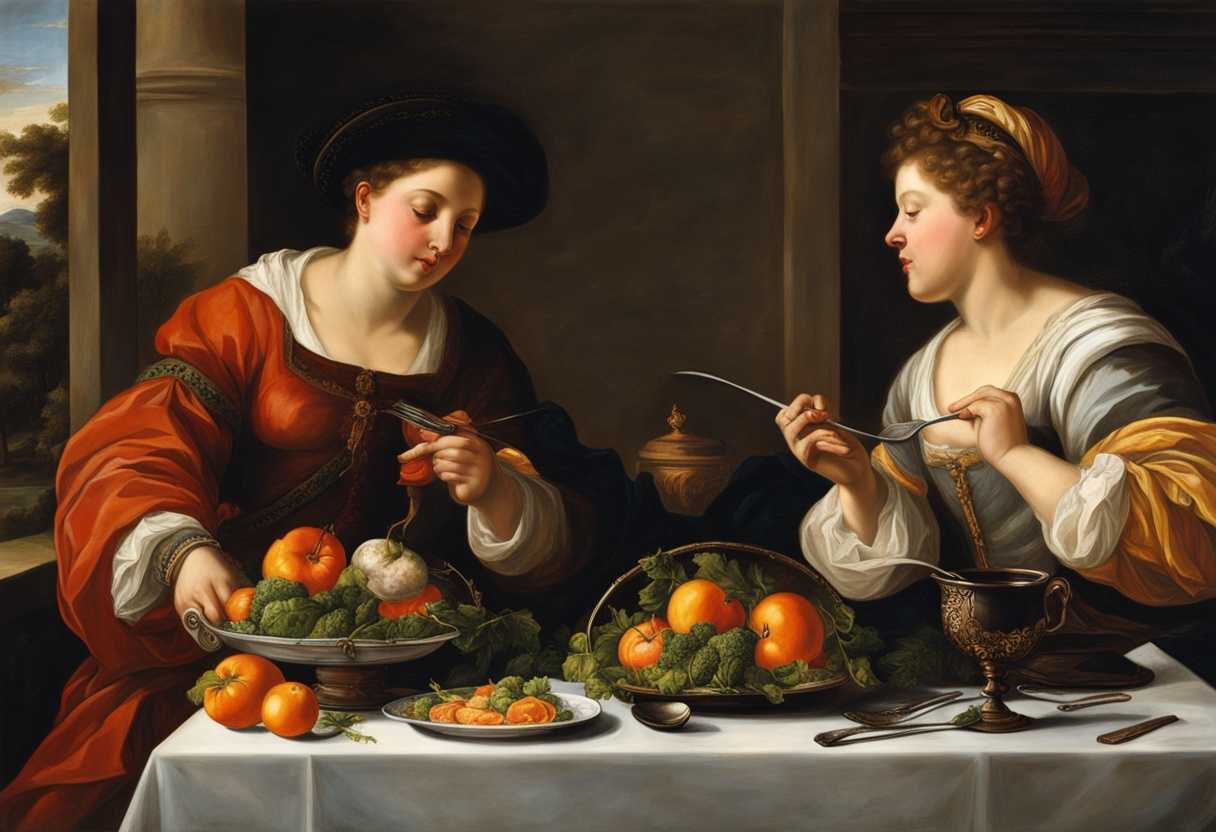 Two-friends-dining-together-one-savoring-a-diverse-meal-the-other-delicately-enjoying-vegetables_jgwz