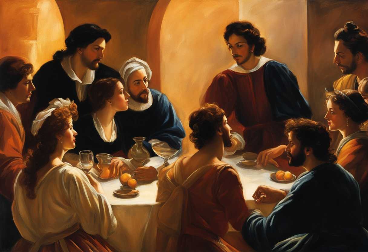 A-diverse-group-in-deep-conversation-bathed-in-sunset-glow-exuding-joy-wisdom-and-unity_ihln
