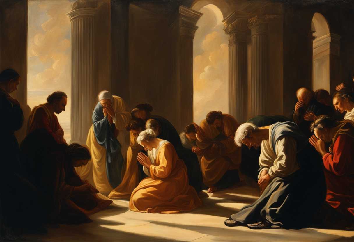 People-in-prayer-circle-heads-bowed-sunlight-casting-golden-glow-capturing-unity-and-spirituality_mdek