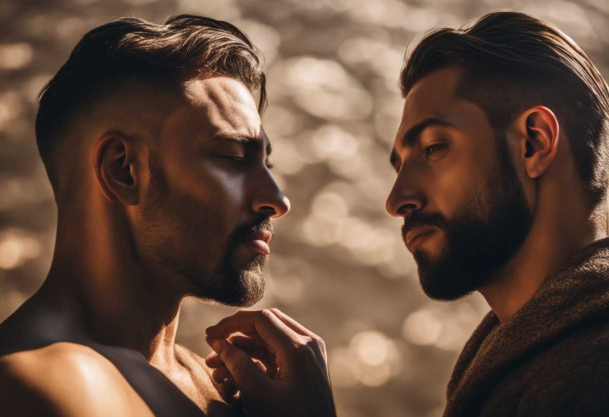 Two-men-share-a-tender-moment-in-warm-sunlight-showing-love-vulnerability-and-emotional-connectio_fnob