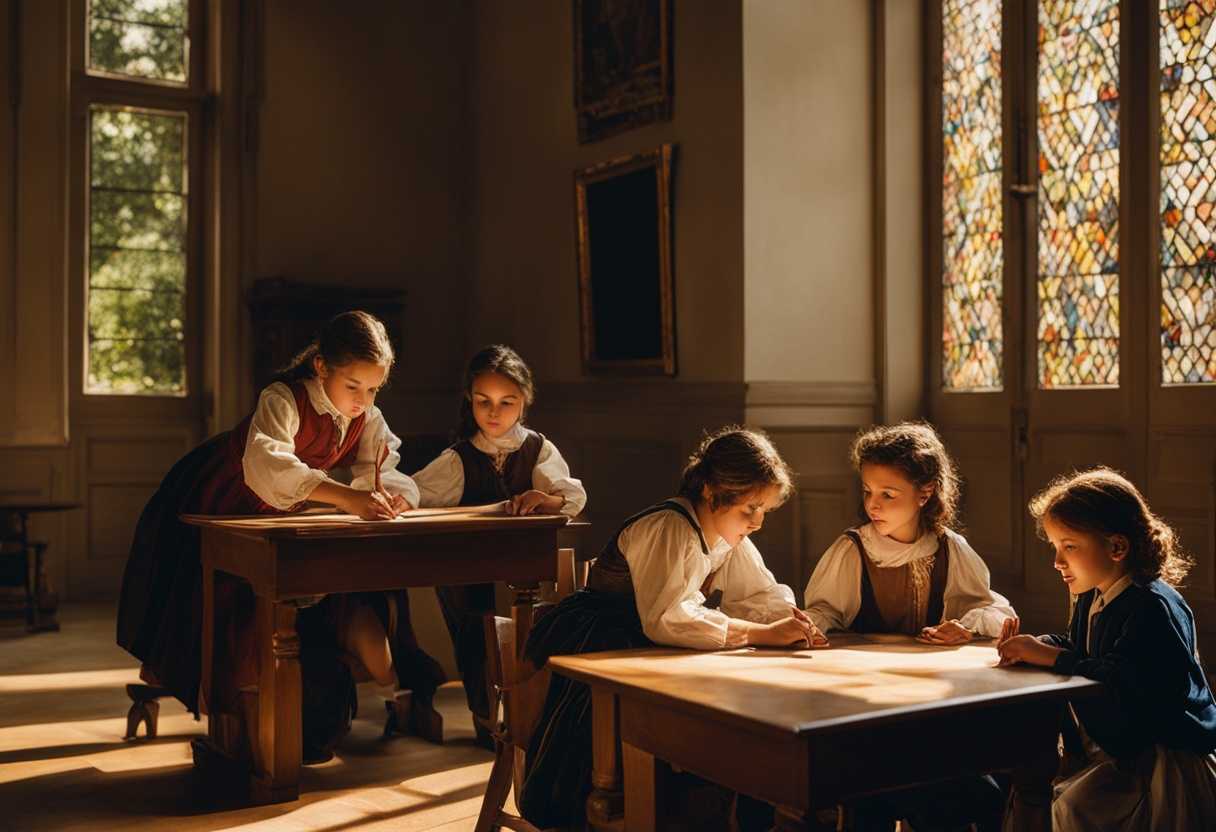 A-wise-instructor-guides-curious-children-in-a-sunlit-classroom-embodying-mentorship-and-tradition_sbuc