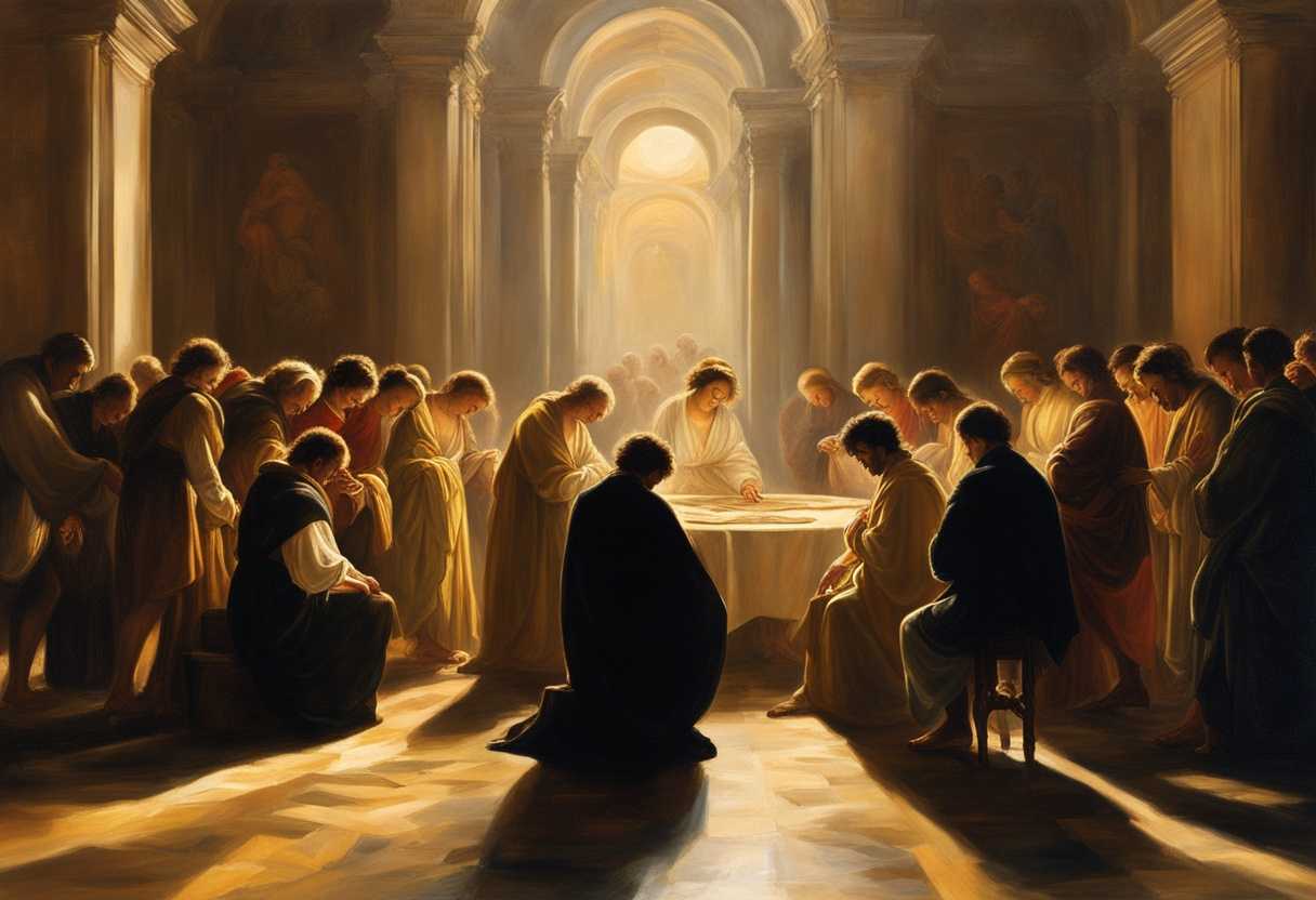 People-in-a-circle-heads-bowed-in-prayer-bathed-in-golden-light-feeling-unity-and-spirituality_kjlk