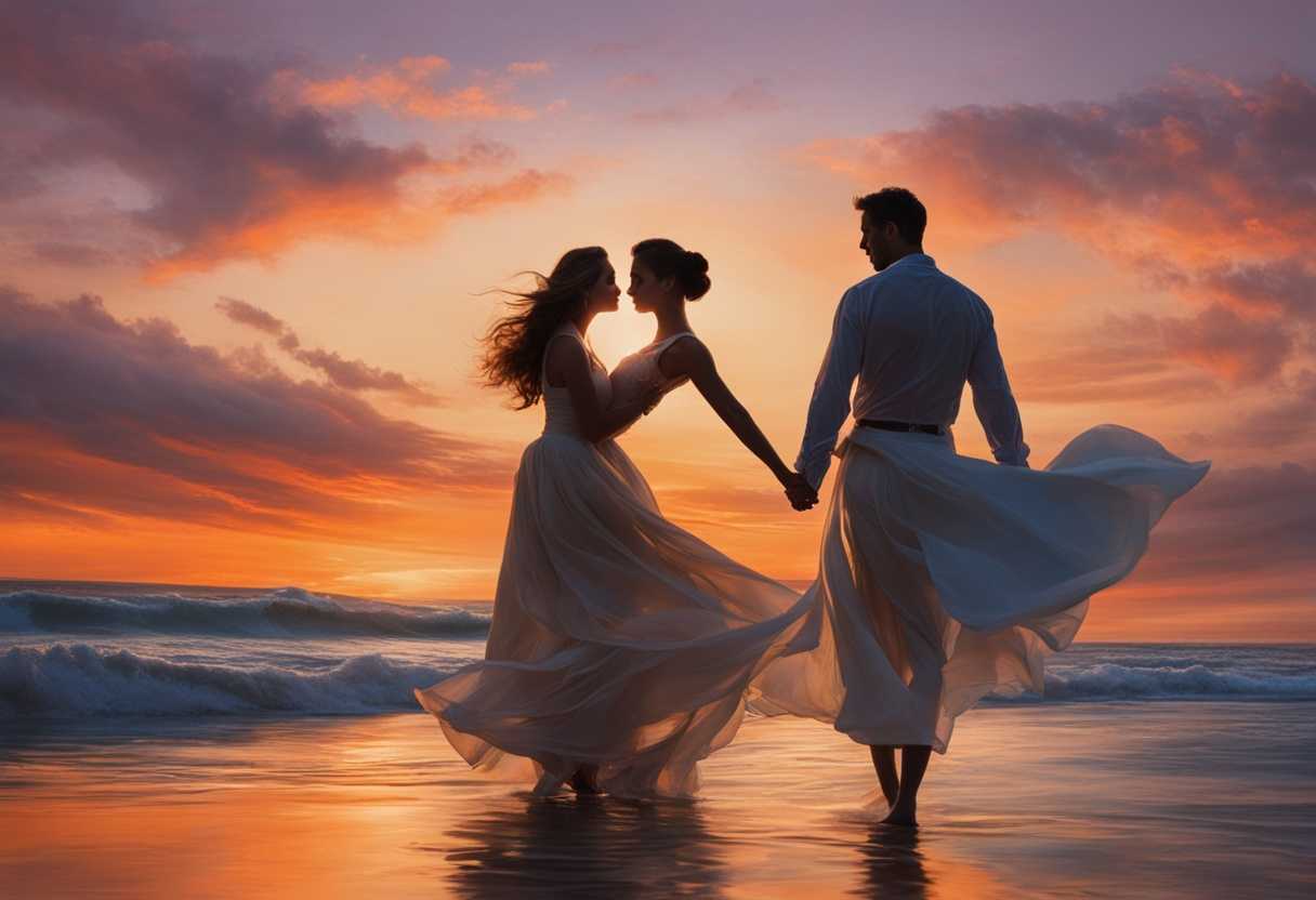 A-couple-in-a-timeless-embrace-on-a-beach-at-sunset-surrounded-by-vibrant-colors_pnra