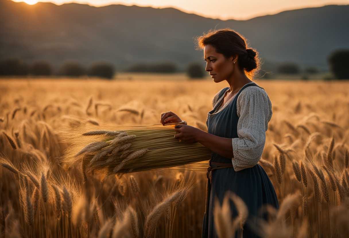 A-woman-harvests-barley-at-sunset-embodying-resilience-and-timeless-beauty-in-her-work_agbd