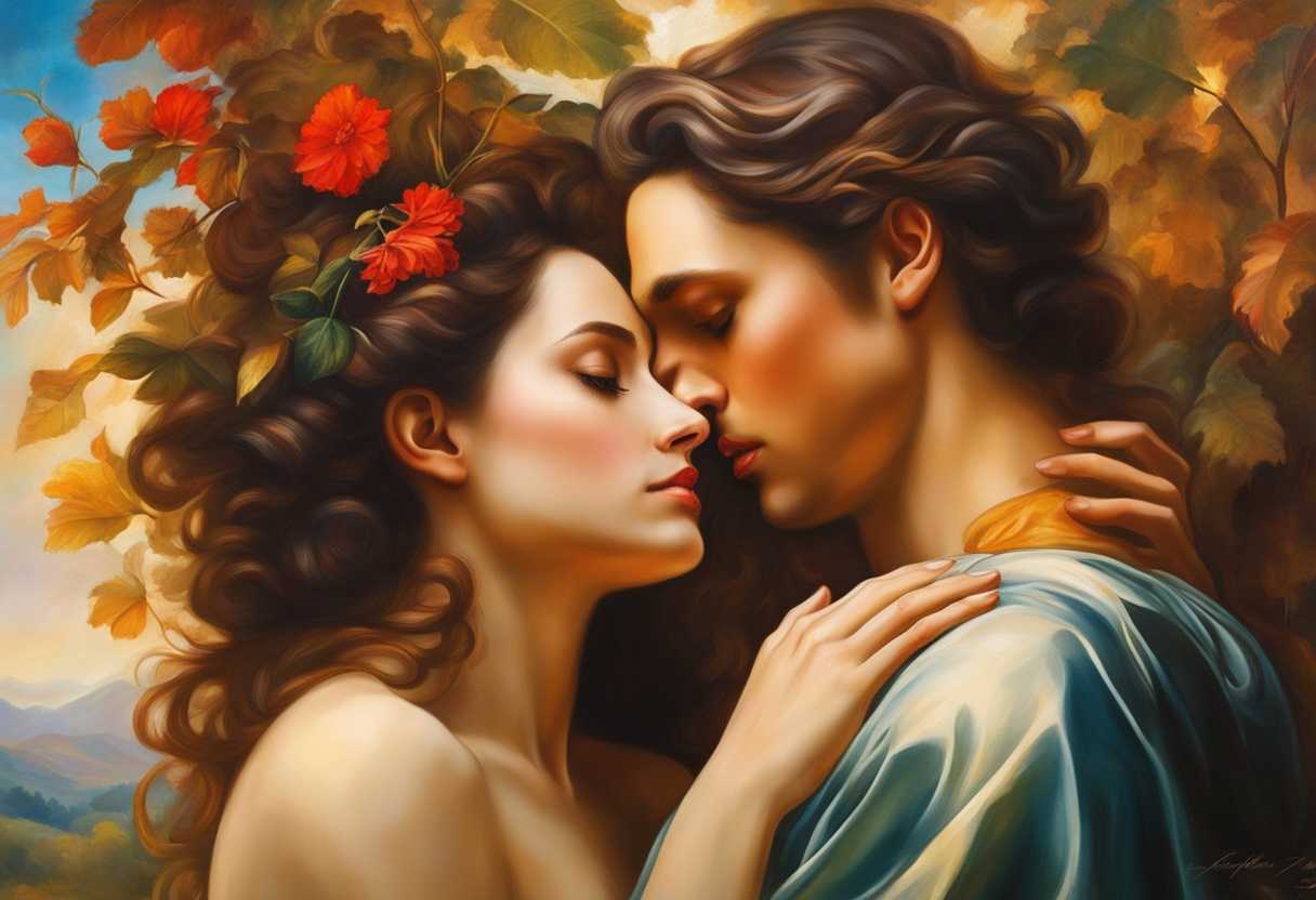 Couple-locked-in-a-passionate-embrace-surrounded-by-vibrant-nature-and-soft-sunlight_ncgb