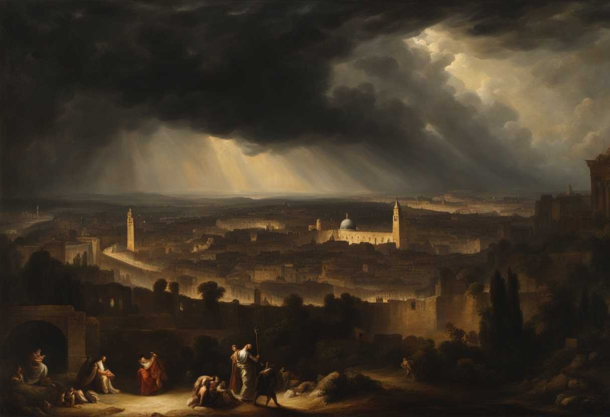 Dark-clouds-loom-over-ancient-Jerusalem-flickering-torches-illuminate-abandoned-idols-light-breaks_kwat