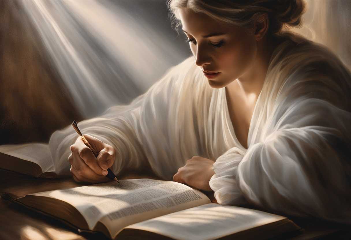 A-person-reflects-in-soft-light-tracing-highlighted-Bible-verses-embodying-serene-spiritual-connec_pdqs