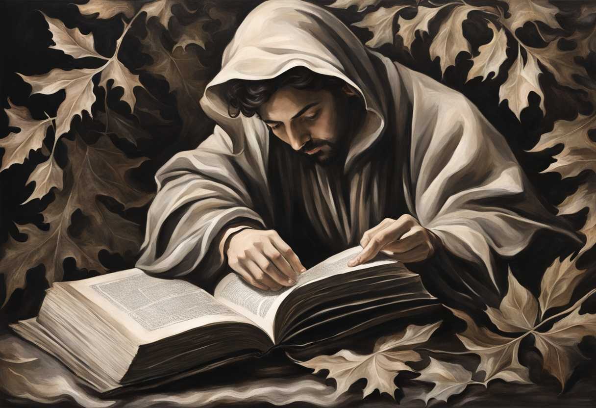 A-lone-figure-grips-a-weathered-book-surrounded-by-swirling-leaves-and-ominous-shadows_vgfo
