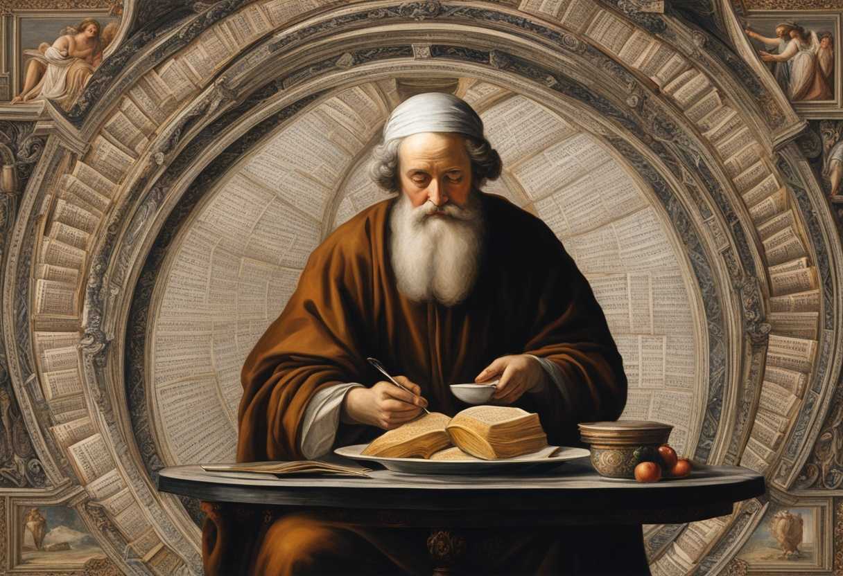 A-wise-figure-savoring-a-hearty-meal-surrounded-by-sacred-texts-symbolizing-spiritual-growth-and-m_djzc