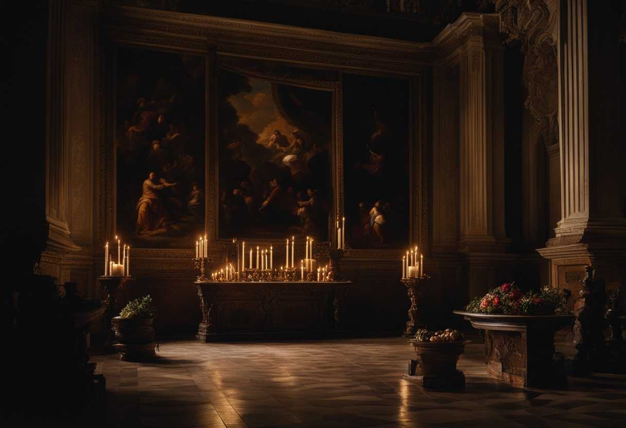 Dimly-lit-altar-with-blemished-offerings-shadowy-figures-expressions-of-disdain-somber-atmosphere_zljl