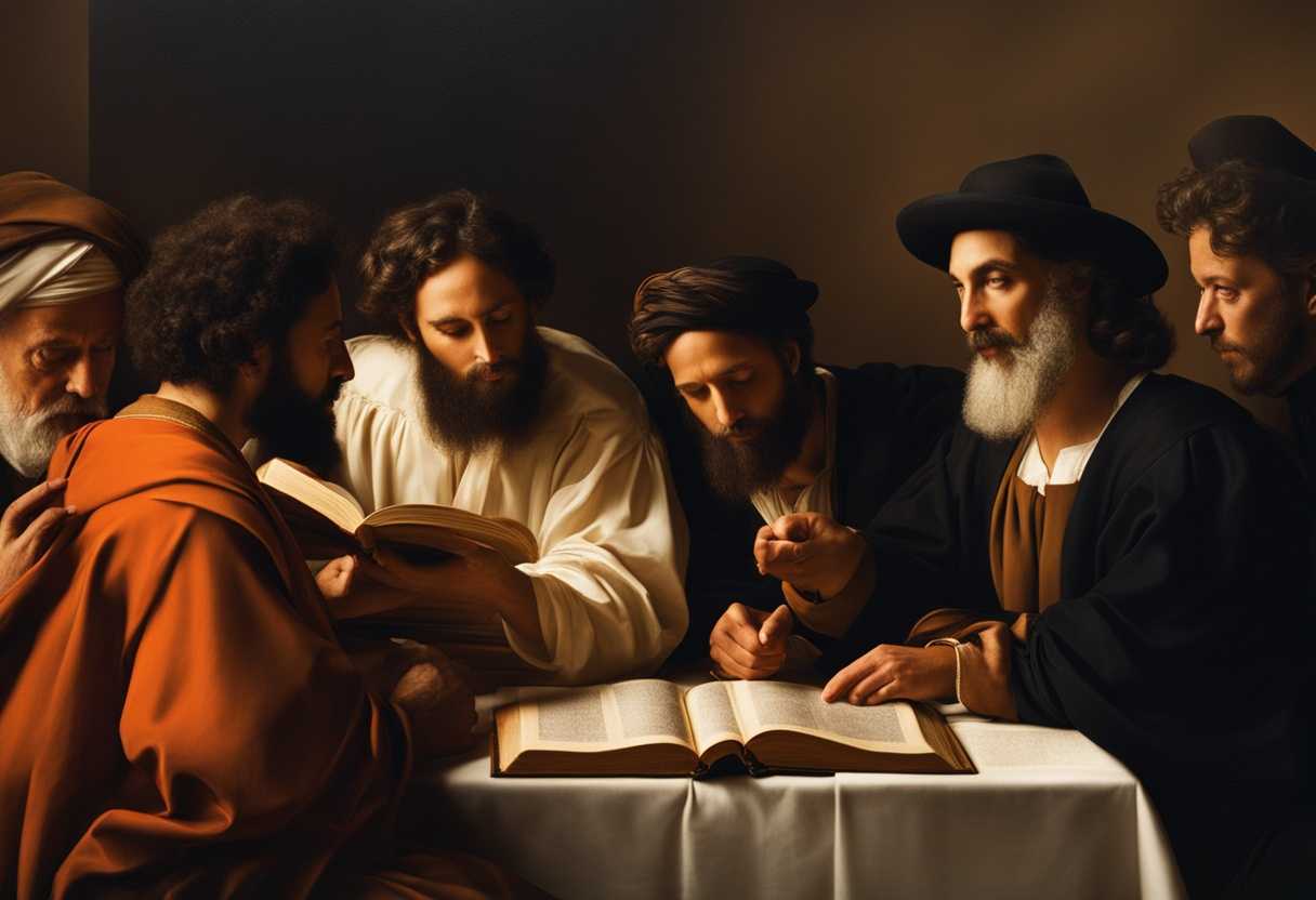 Diverse-group-of-Jews-and-Christians-sharing-sacred-texts-harmonious-dialogue-warm-atmosphere-vib_mede