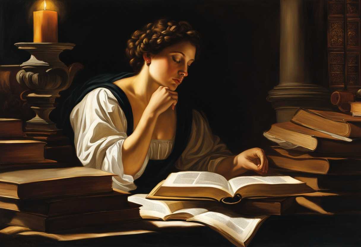 Scholar-analyzing-scripture-surrounded-by-books-deep-in-thought-contrasting-interpretations-focu_hoes