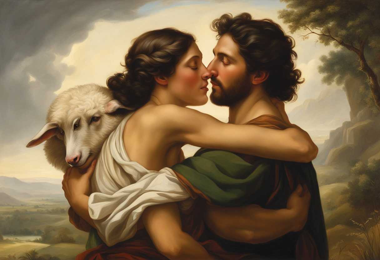 Shepherd-joyfully-embracing-a-lost-sheep-surrounded-by-lush-pastures-symbolizing-divine-love-and-r_ilja