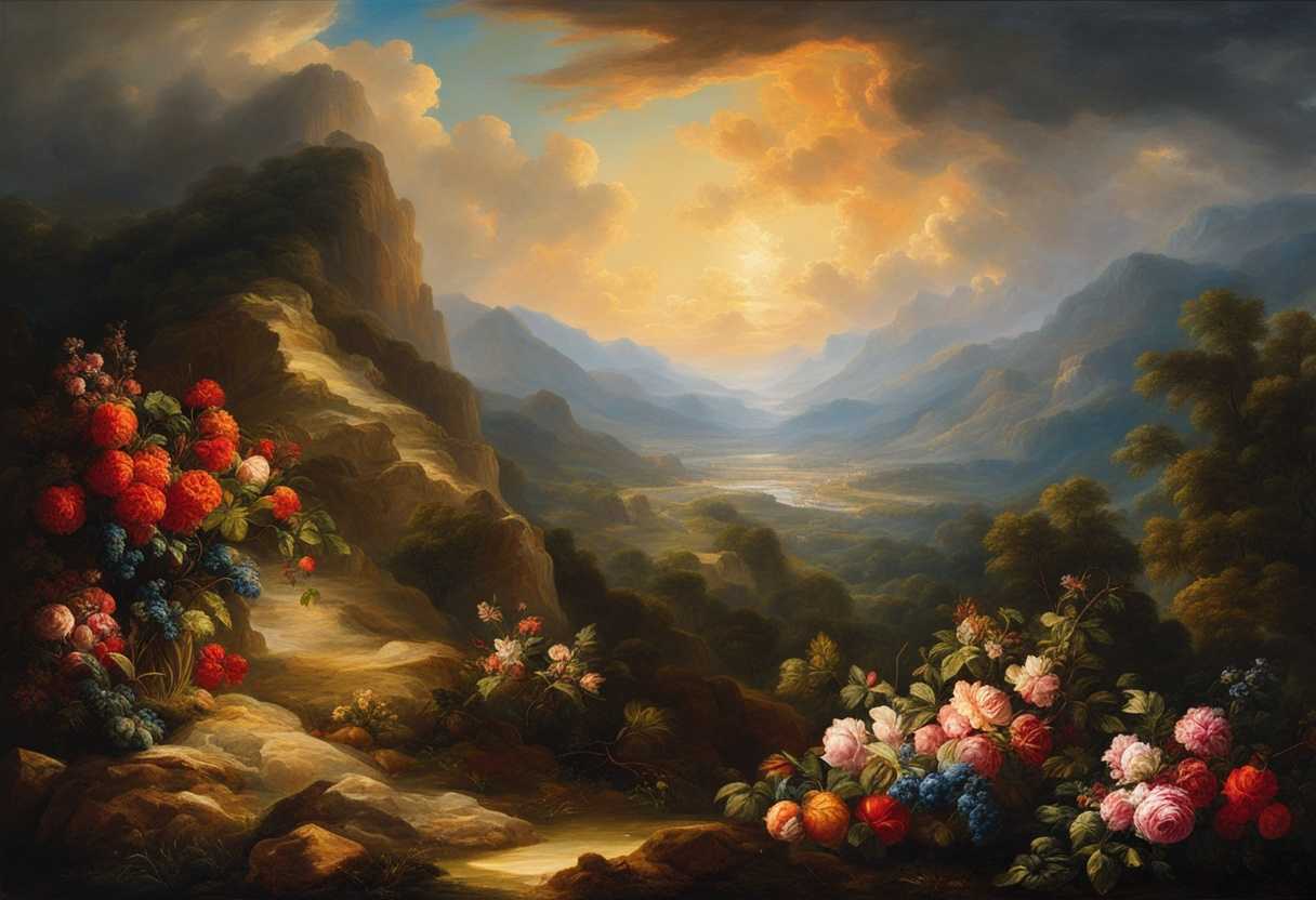 Lush-mountain-landscape-vibrant-flora-divine-light-Elijah-confronting-prophets-dramatic-skies-s_lbsc