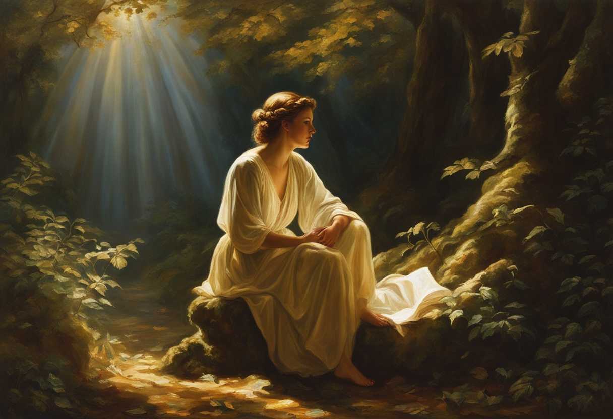 A-seeker-in-a-sunlit-forest-searching-for-truth-surrounded-by-glowing-ethereal-light-serene-atmos_lldt