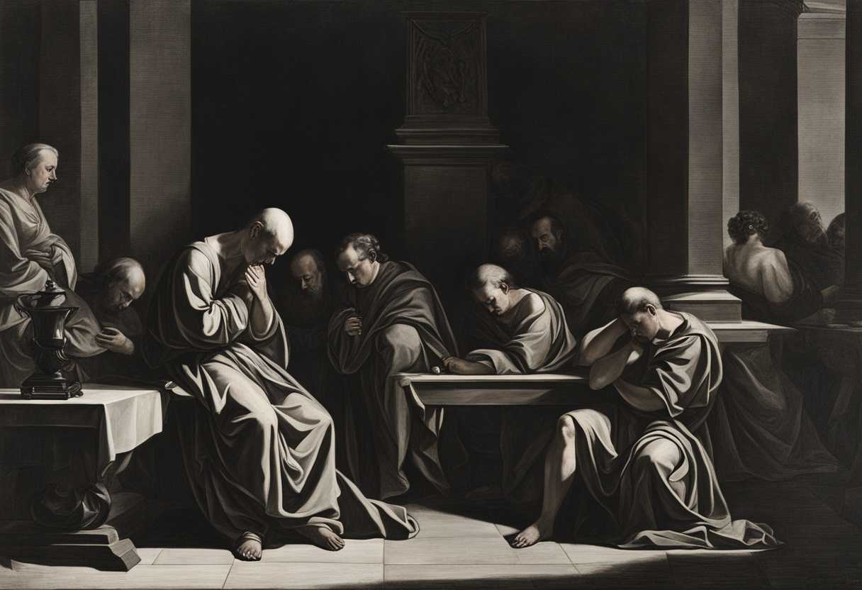 Somber-scene-of-a-bald-man-in-mourning-surrounded-by-shadows-evoking-judgment-and-shame_ccug