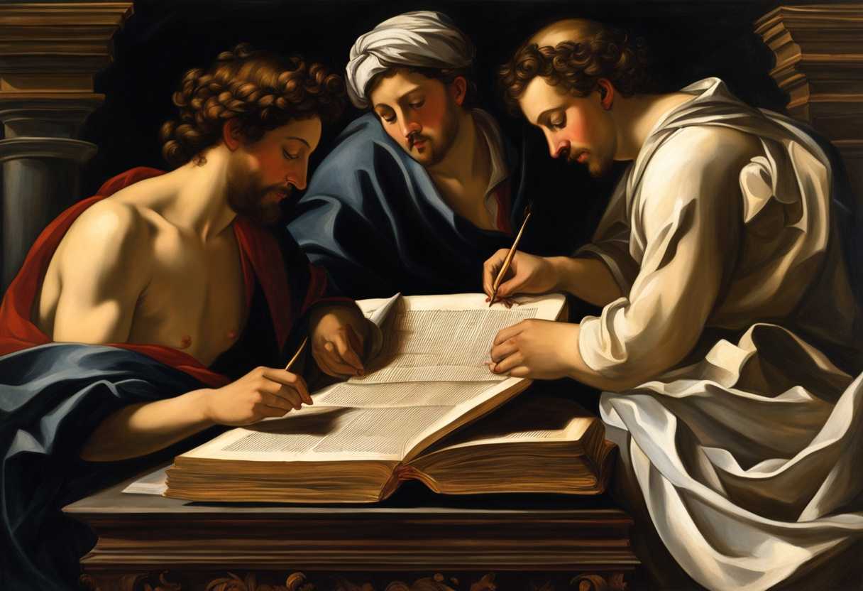 Ancient-scrolls-scholars-in-deep-contemplation-illuminated-texts-hidden-truths-spiritual-insight_thnn