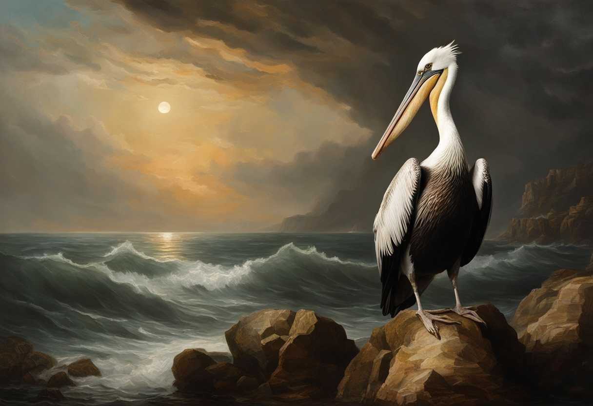 Lonely-pelican-by-a-desolate-shore-symbolizing-sorrow-and-isolation-moody-atmosphere-high-detail_pmex